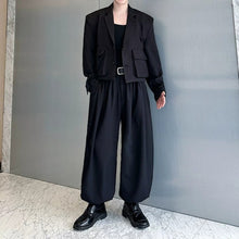 Load image into Gallery viewer, Cropped Flap Pocket Blazer Draped Pleated Cuffed Wide-leg Trousers Two-piece Set
