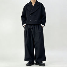 Load image into Gallery viewer, Japanese Wool Double Breasted Wide Lapel Drop Shoulder Cropped Boxy Jacket
