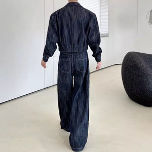 Vintage Heavy-wash Denim Jacket Distressed Wide-leg Pants Two-piece Set