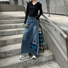 Load image into Gallery viewer, Paneled Contrast Plaid High-waist Denim Skirt
