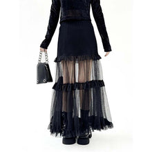 Load image into Gallery viewer, French Denim Patchwork Mesh Skirt

