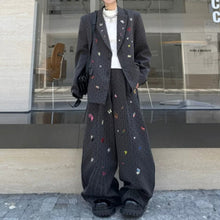 Load image into Gallery viewer, Striped Polka Dot Patch Detail Oversized Blazer Wide-leg Trousers Two-piece Set
