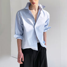 Load image into Gallery viewer, Blue Cotton Bent Shape Slim Fit Short Shirt

