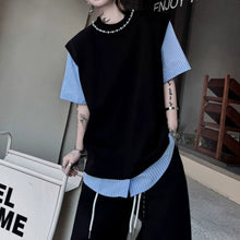 Load image into Gallery viewer, Faux Two-Piece Spliced Beaded Shoulder-Pad Short-Sleeve T-Shirt
