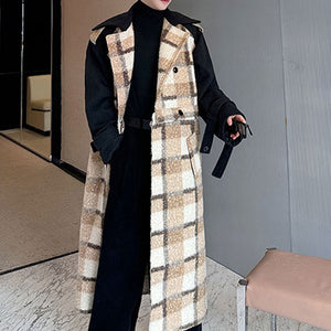 Winter Retro Plaid Patchwork Woolen Coat