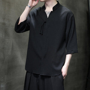 V-neck Pleated Three-quarter Sleeve Shirt
