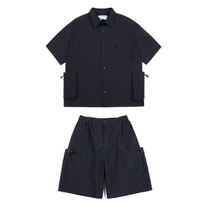 Japanese Functional Large Pocket Shirt Casual Loose Overalls Two-piece Set