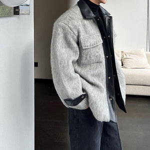 Studded Vintage Contrast Patchwork Woolen Jacket