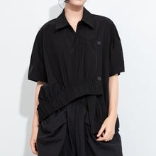 Load image into Gallery viewer, Women's Asymmetric Paneled Short Sleeve Designer Shirt
