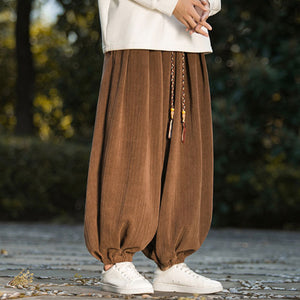 Wheat Ear Pattern Corduroy Wide-leg Pants