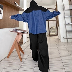 Contrast Color Stitching Hooded Drawstring Shirt Casual Sweatpants Two-piece Set