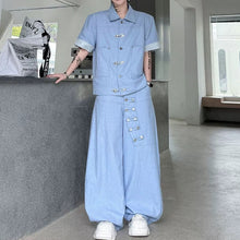 Load image into Gallery viewer, Summer Short-Sleeve Denim Jacket with Metal Buttons Denim Trousers Two-Piece Set
