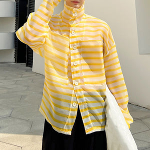 Striped Sheer Long-sleeved Shirt