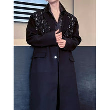 Load image into Gallery viewer, Rhinestone Crystal Pendant Thickened Woolen Long Lapel Trench Coat
