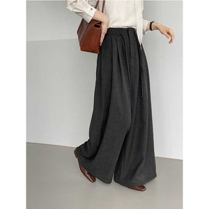 Pleated Drawstring Casual Wide-leg Pants