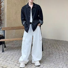Load image into Gallery viewer, Vintage Workwear Lace-up Washed Denim Jacket
