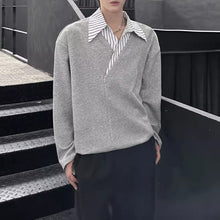 Load image into Gallery viewer, Faux Two-piece V-neck Striped Sweatshirt
