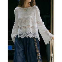 Load image into Gallery viewer, Women's Washed Cotton Lace Cut Out Breathable Shirt
