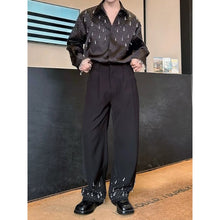 Load image into Gallery viewer, Rhinestone Crystal Pendant Satin Lapel Loose Long Sleeve Shirt
