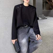 Load image into Gallery viewer, Metallic Embellished Padded Shoulder Pullover T-shirt
