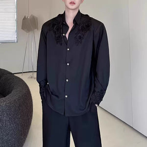 French Lapel Rose Embroidered Shirt
