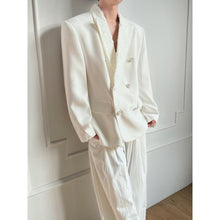 Load image into Gallery viewer, Lace-Paneled Double-Breasted Blazer with Shoulder Pads
