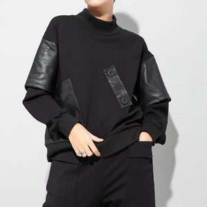 PU Leather Fake Two-piece Stand-up Collar Shirt