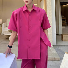 Load image into Gallery viewer, Slit Buttoned Shoulder Pad Shirt Wide Leg Trousers Two-Piece Set
