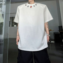 Load image into Gallery viewer, Round Neck Loose T-shirt with Handmade Beaded Decoration

