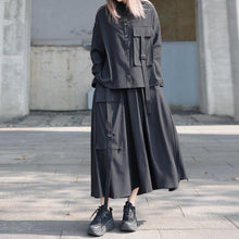 Load image into Gallery viewer, Loose Black Long-sleeved Shirt and Skirt Two-piece Suit
