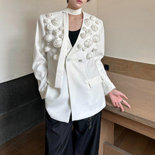 Load image into Gallery viewer, 3D Rose V-neck Shoulder Pad Ribbon Jacket

