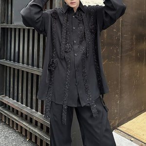 Dark Night Flower Long Sleeve Vintage Shirt