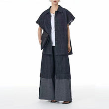 Load image into Gallery viewer, Square Neck Raw Edge Denim Vest Patchwork Jeans Two-Piece Set
