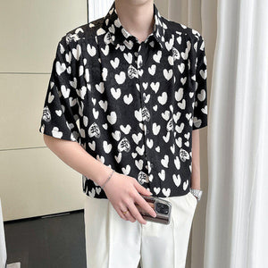 Ice Silk Loose Casual Heart Print Shirt