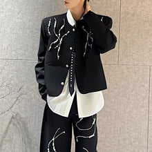 Load image into Gallery viewer, Beaded Loose-fitting Padded Shoulder Jacket Wide-leg Pants Two-piece Suit
