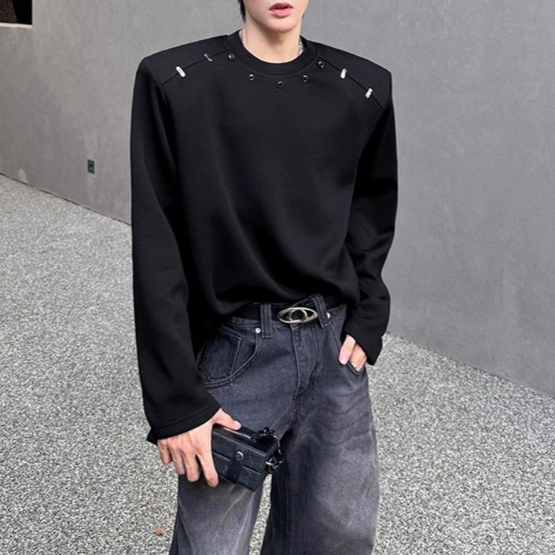 Metallic Embellished Padded Shoulder Pullover T-shirt