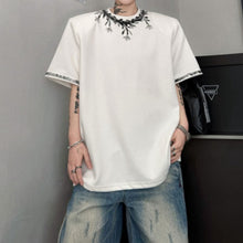 Load image into Gallery viewer, Round Neck Hand-painted Beaded Loose T-shirt
