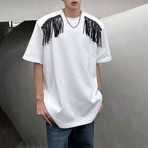 Shoulder Padded Fringed Half-sleeve Shirt