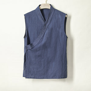 Cotton and Linen Striped Thin Breathable Vest Sleeveless