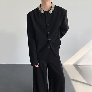 Inlaid Crystals Padded Shoulder Suit Jacket
