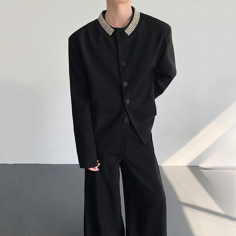 Inlaid Crystals Padded Shoulder Suit Jacket