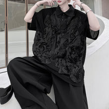 Load image into Gallery viewer, Mesh Embroidery Paneled Lapel Shirt
