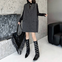 Load image into Gallery viewer, Ripped Loose Striped Suit Collar Vest Dress
