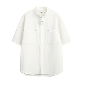 American Black Drape Stand Collar Casual Shirt