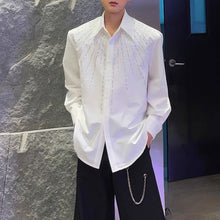 Load image into Gallery viewer, Lapel Loose Rhinestone Solid Color Shirt
