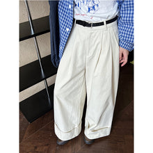 Load image into Gallery viewer, Cuffed Wide-leg Cotton High-rise Straight-leg Trousers
