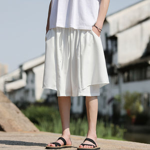Ice Silk Loose Fake Two-piece Wide-leg Shorts