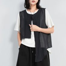 Load image into Gallery viewer, Round Neck Irregular Cotton and Linen Slit Vest

