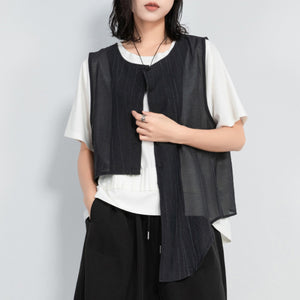 Round Neck Irregular Cotton and Linen Slit Vest