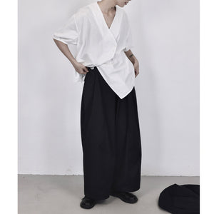 Asymmetric V-neck Loose Thin Short-sleeved Shirt